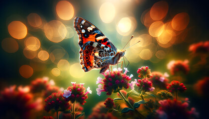 a butterfly in its natural environment, showcasing the butterfly in sharp focus against a beautifully blurred background, emphasizing the subject through the use of shallow depth of field - obrazy, fototapety, plakaty