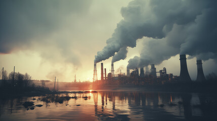 Air pollution from industrial plants, P M 2.5, photo shot