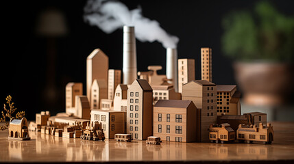 Wooden blocks model of industrial emission, Environment and climate change