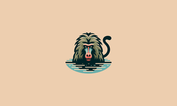 baboon on sea vector illustration flat design logo