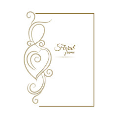 Vintage card frame with golden floral ornament border isolated floral background.Golden luxury realistic rectangle border. Vector illustration
