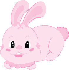 The cartoon pink rabbit smiles brightly and cutely.	
