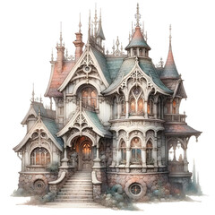 Fototapeta na wymiar Watercolor Fantasy House