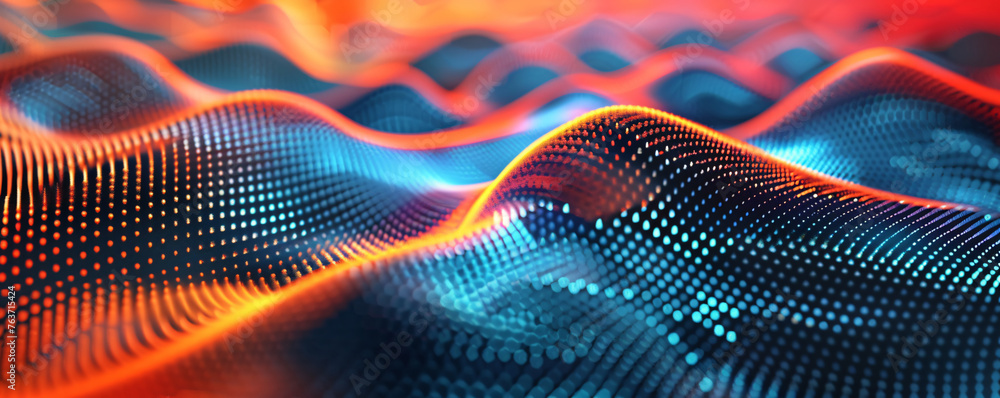 Poster particle space lines background 3d rendering, background of abstract polka dot particles with techno