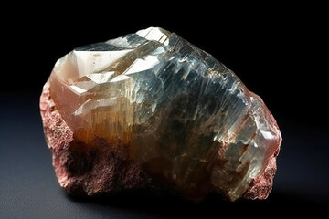 Diaspore is a rare precious natural stone on a black background. AI generated. Header banner mockup with space.