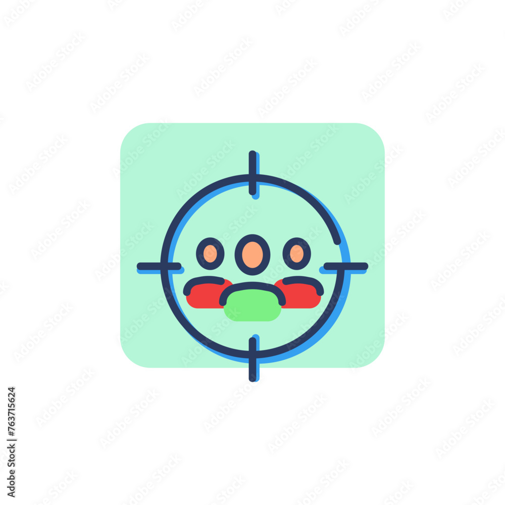 Poster target with audience thin line icon. targeting and selection concept. people heads with aim target s