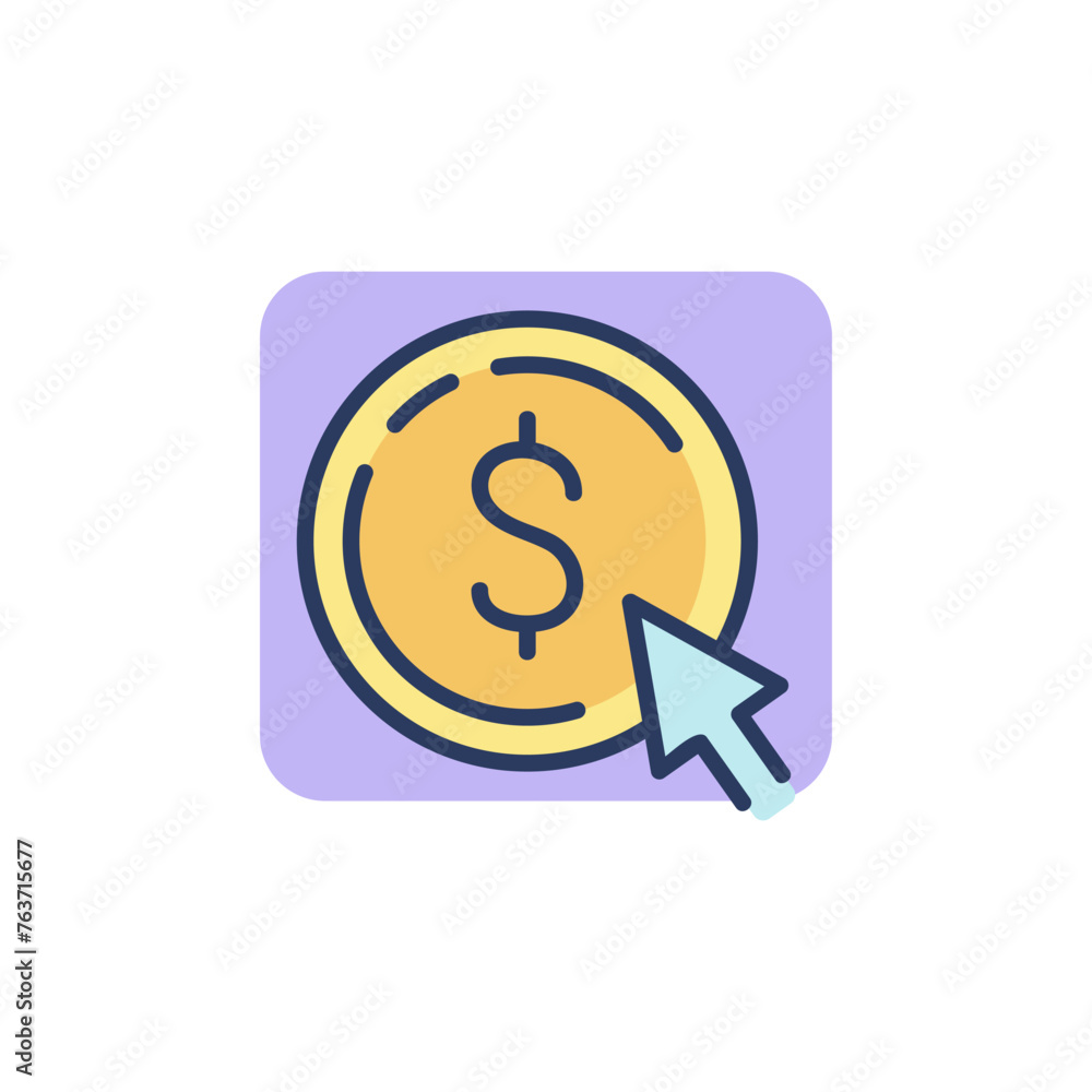 Poster thin line cursor and coin with dollar sign icon. dollar or usd symbol for web site or mobile app. ba