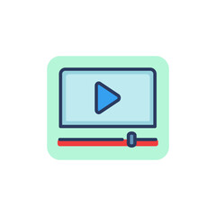 Video player with timeline on screen icon. Play sign for web mobile app and UI design. Multimedia concept.