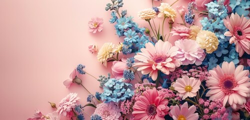 Flowers composition. flowers on Isolated background. Valentines day, mothers day, women's day concept. Women's history month celebration background generative ai with colorful pastel flowers in girl, 