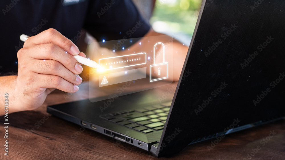 Aufkleber cybersecurity concept global network security technology, business people protect personal informati
