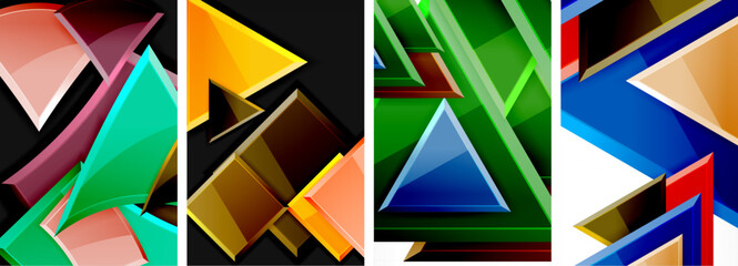 Glossy triangles geometric poster set for wallpaper, business card, cover, poster, banner, brochure, header, website