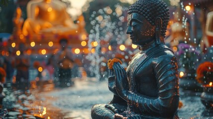 Buddha statue water ceremony in songkran festival