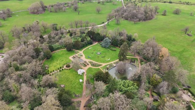 Aerial view of a beautiful garden in Hylands park in Chelmsford