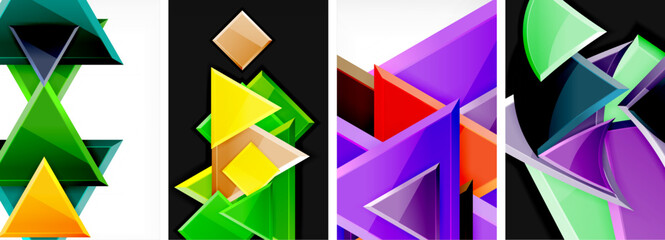 Glossy triangles geometric poster set for wallpaper, business card, cover, poster, banner, brochure, header, website