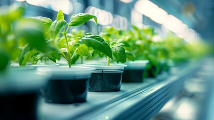 Row of Green Plants Growing in Greenhouse - Powered by Adobe