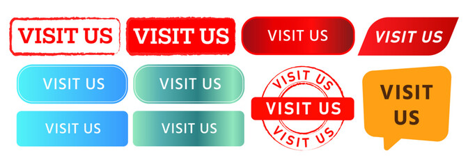 visit us rectangle circle stamp button and speech bubble label sticker for come attend