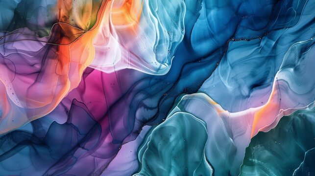 Multicolored background, liquid watercolor paint, gold contour, texture pattern, marble, abstract wallpaper