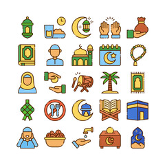 Creative ramadan icon collections in colored line style design
