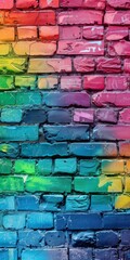 Fototapeta premium Brick wall, rainbow, old, geometry pattern, texture, 3d, background image for mobile phone, ios, Android, banner for instagram stories, vertical wallpaper.