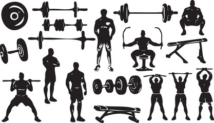 Fitness Gym silhouettes on white background