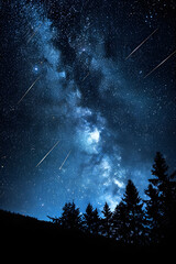 Mystical Star-Studded Sky and Silhouetted Forest for Zoom Background