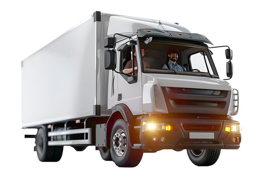 A friendly 3D animated cartoon render of a driver in a delivery truck.