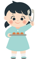 トングを持っている女の子のイラスト