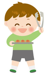 トングを持っている子供のイラスト