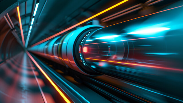 A hyperloop train speeding through a vacuum tube