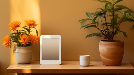 A clean white e-reader mockup displayed against a gradient brown background, emphasizing simplicity and readability.