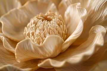 A detailed photograph capturing the artistry of an exquisite wooden floral carving, each delicate petal and intricate detail revealed in high definition, highlighting masterful craftsmanship. 