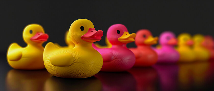 A series of brightly colored rubber ducks in classic movie posesup32K HD