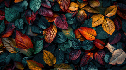 colorful leaves in the style of naturalistic tones - obrazy, fototapety, plakaty