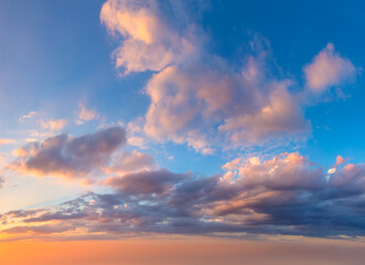 Real sky - pastel  colors Panoramic Sunrise Sundown Sanset Sky with colorful clouds. Without any birds. - 763721691