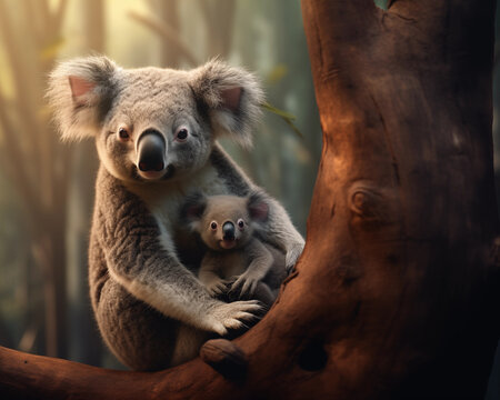 Koalas and baby koalas are possums. Females have marsupials to house their young and breastfeed.