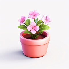 Naklejka premium Cute green plants blooming in flower pot 3D illustration, gardening home concept element