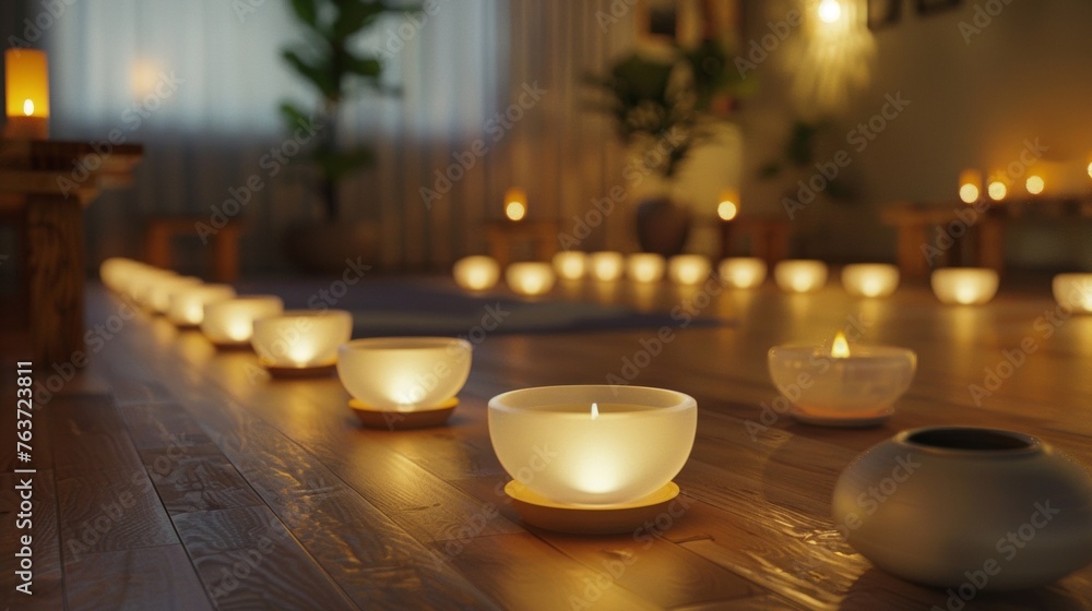 Poster a soothing aromatherapy session taking place in a dimly lit room with patients inhaling the calming 