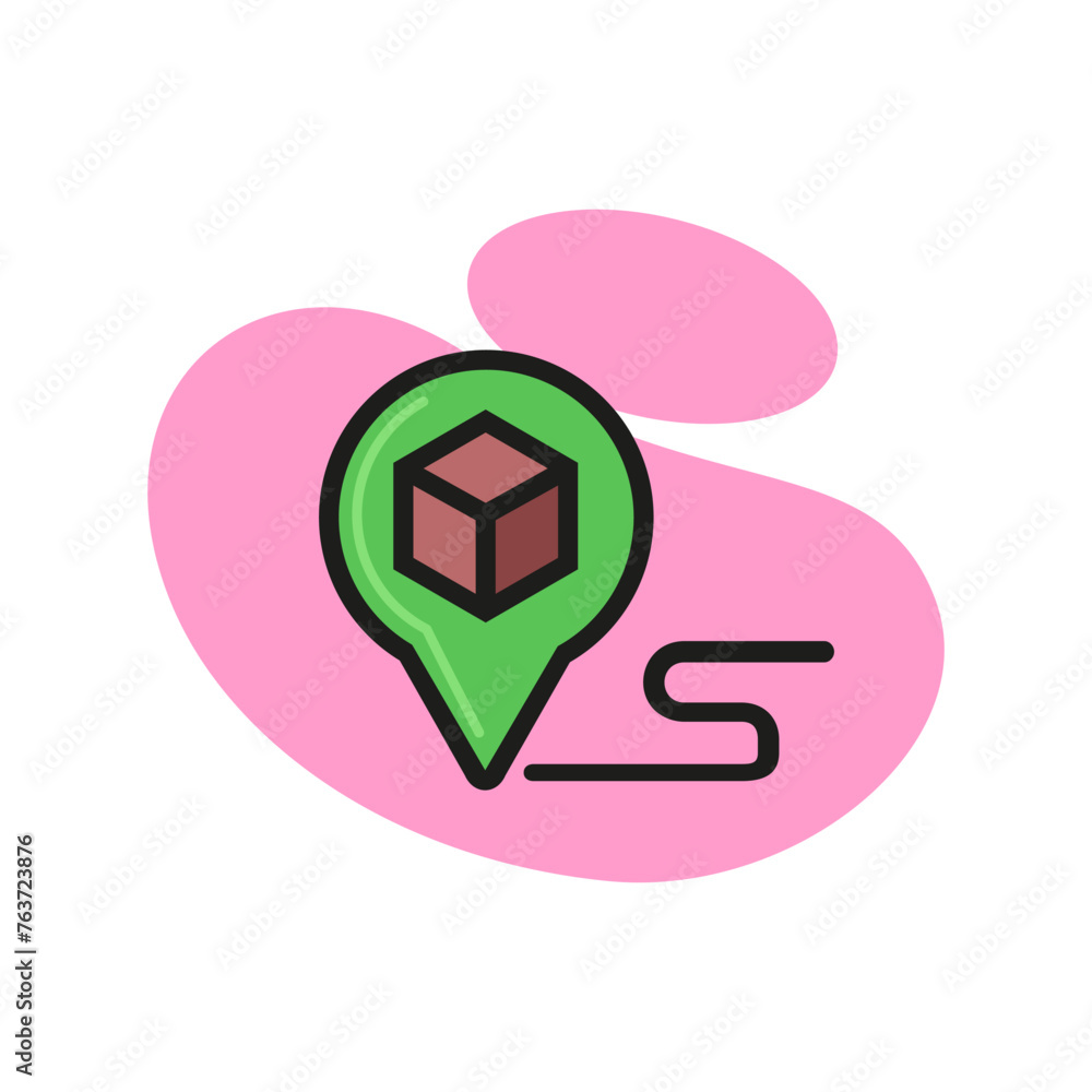 Poster icon of map pointer cube. route, direction, position. navigation concept. can be used for topics lik