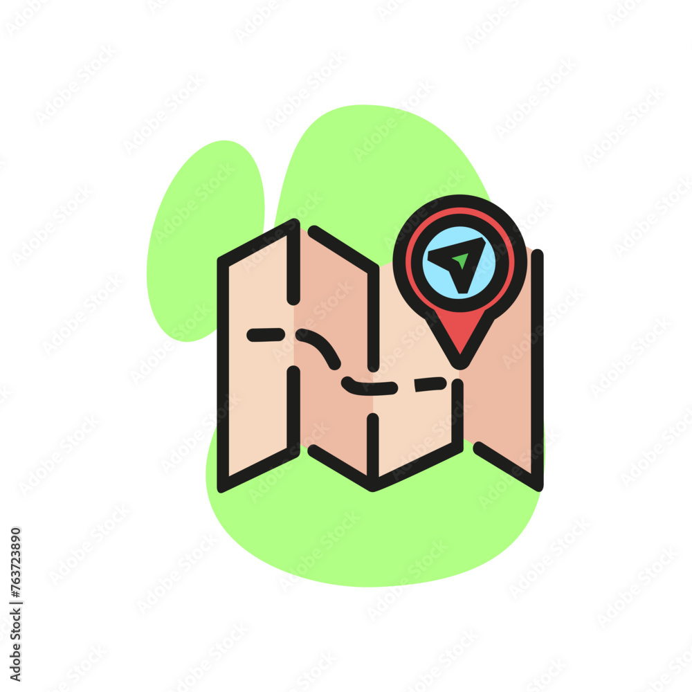 Poster icon of map with pin pointer. trip, marker, navigation. route concept. can be used for topics like t