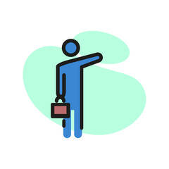 Line icon of man with briefcase hailing taxi. Taxi station, tourist, gesture. Transport concept. Can be used for topics like transportation, travel, tourism
