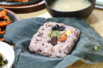 Korea food. lotus leaf rice