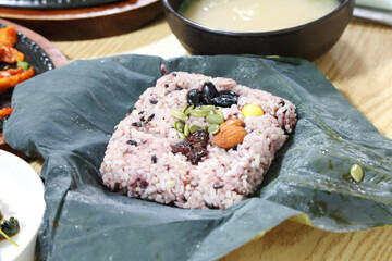 Korea food. lotus leaf rice
