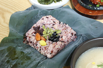Korea food. lotus leaf rice