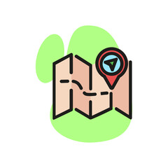 Icon of map with pin pointer. Trip, marker, navigation. Route concept. Can be used for topics like travel, destination, cartography