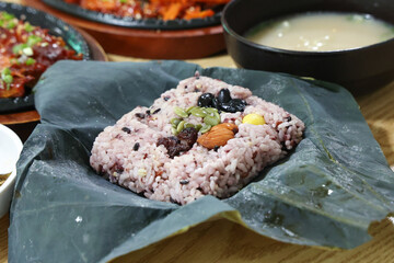 Korea food. lotus leaf rice
