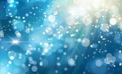 Abstract bokeh background blending cool blues with warm yellows, invoking feelings of joyful celebration and tranquility.