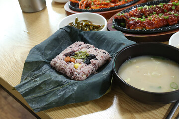 Korea food. lotus leaf rice