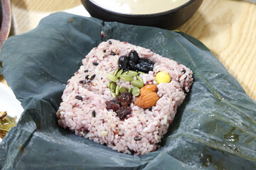Korea food. lotus leaf rice