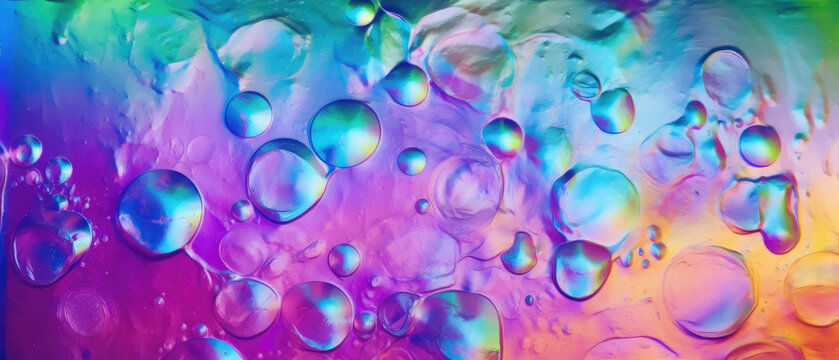 close-up of colorful surface of transparent soap bubble spheres created with Generative AI Technology