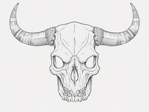 head Buffalo skull. horn isolated on white background